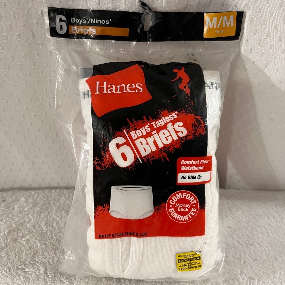 Hans 6 Pk Tagless/No Rid Up/Comfort Flex Boys Underwear Briefs Medium Size 10-12